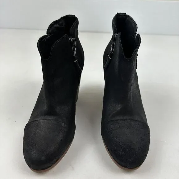 RAG & BONE NEW YORK Margot Black Leather Heeled Side Zip Ankle Booties 7.5/37.5 - Picture 9 of 13